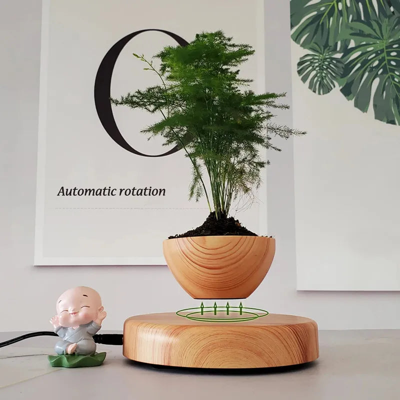 Levitating Flower Pot Round Base Floating Plant Pot Magnetic Levitation Bonsai Planter Rotating Room Decor Christmas Gift